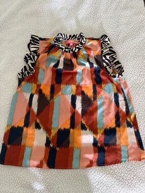 THML Multicolor Brushstroke Sleeveless Top with Zebra Trim